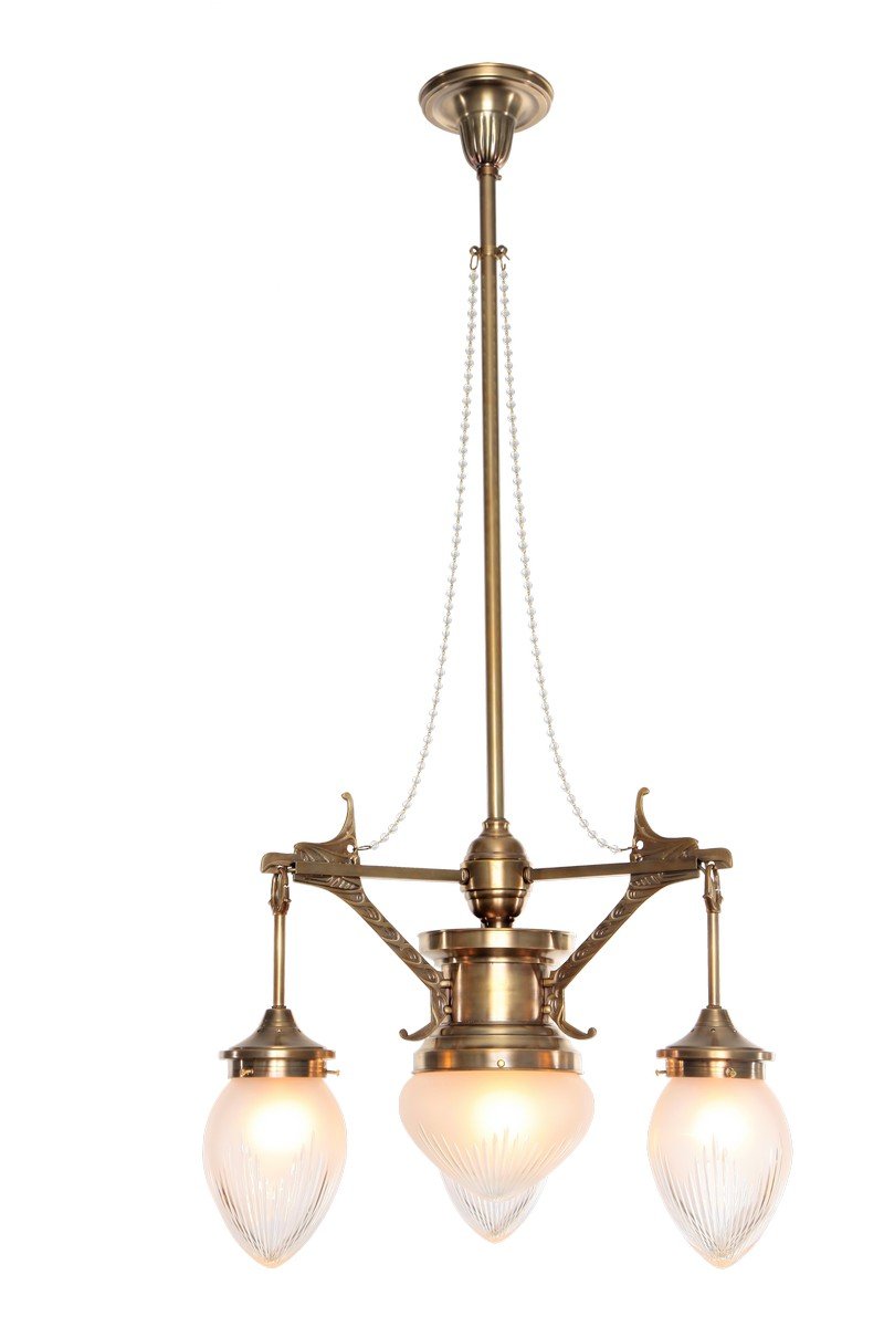 Lisbon 3 karos csillár, exkluzív, kézzel készített  sárgaréz lámpa Szecessziós stílusban