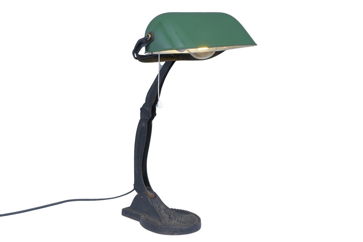 Öntöttvas asztali lámpa zöld ernyõvel 215, exkluzív, kézzel készített  vas lámpa  stílusban